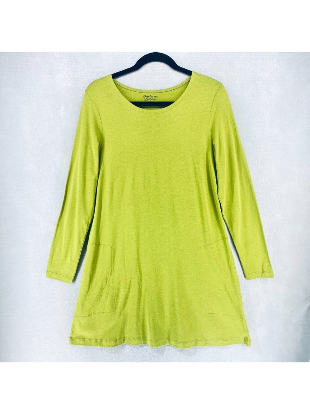 Gudrun Sjoden Dress Womens S Lime Green Cotton Blend Lagenlook Midi Pockets